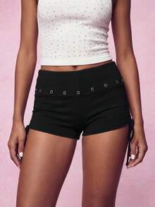 Modviera Women's Fashion Drawstring Black Shorts Night Summer Sexy - Black - View 1
