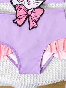 SHEIN GraphicGems Infant/Baby GirlSwimsuit, Cute Cat Applique Print Ruffle One-Piece Swimwear, Suitable For Summer Vacation, Beach, Swimming Pool - Purple - View 5