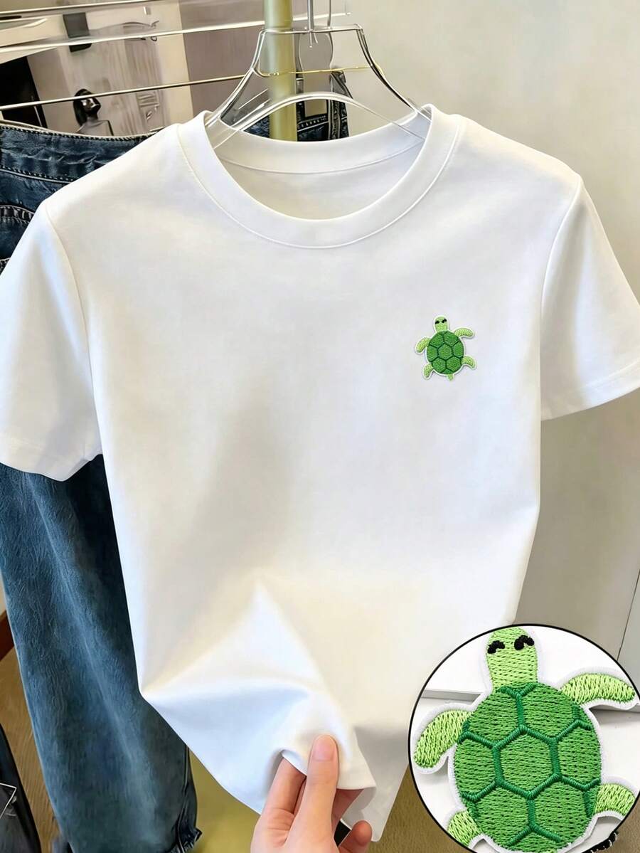 Resyla Turtle Print Casual Fashion Women Round Neck Short Sleeve T-Shirt - White - View 1