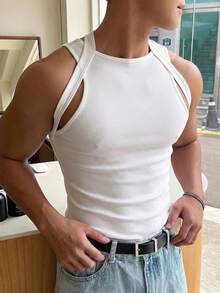 Manfinity Dauomo 男士镂空紧身性感背心 - 白色 - 查看 3