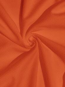 Slaydiva Minimalist Casual Basic Summer Square Neck Short Sleeve Fitted Side Ruched Ribbed Stretchy Women T-Shirt - Orange - View 8
