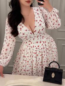 Vibekara Plus Size Women V-Neck Halter Tie Chiffon Floral Print Flowy Elegant Vintage Casual Maxi Dress Fall - Multicolor - View 4