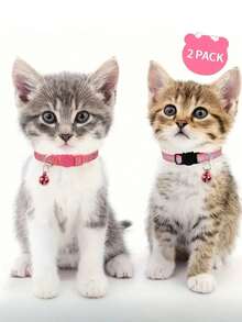 2pcs Pink Reflective Anti-LostPet Collarfor SmallAnd Medium DogsAnd Cats ReflectiveSmall AnimalCollarsPrint Pawprint Bell Collar Catbuckle Collar - Pink - View 5