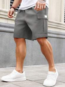Manfinity Homme Men's Plus Size Loose Cargo Shorts With Graphic Design, Holiday - Grey - View 3