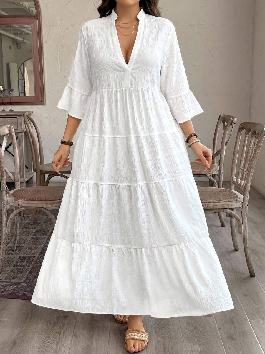SHEIN LUNE Váy Babydoll in họa tiết lá Bohemian cỡ lớn, Váy dài đi nghỉ thường ngày cho mùa hè Váy dài Trang phục mùa hè cho phụ nữ Trang phục Ngày lễ Thánh Patrick Trang phục mùa hè Phục sinh Trang phục mùa xuân cho phụ nữ Bộ đồ mặc nhà lễ Phục sinh Thánh Patrick bãi biển cho phụ nữ Váy dài siêu thanh lịch - trắng - Xem 1