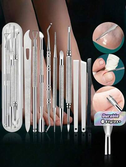 Bộ dụng cụ chăm sóc móng chân 10 trong 1 kèm dũa móng chân, quà tặng Ngày của Mẹ, quà tặng cho phụ nữ, quà tặng cho vợ và dụng cụ mài móng - Hoàn hảo để loại bỏ da chết cứng và tẩy tế bào chết cho bàn chân - Bao gồm hộp đựng di động, bộ dụng cụ du lịch