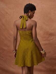 Zivah Women's Textured Pleated Halter Neck Tie Waist Dress, Elegant - Mustard Yellow - View 4