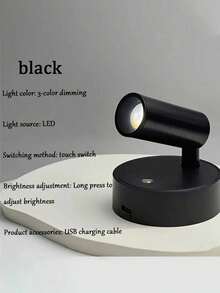 1PC LED Rechargeable Wall Light, Magnetic Spotlight, Painting Light, Nightlight, Bedside Reading Lamp, Eye-Caring Bedroom Night Light, Dimmable, Wireless No Drilling, 360° Rotatable Touch Control, Rechargeable Battery - Multicolor - View 12