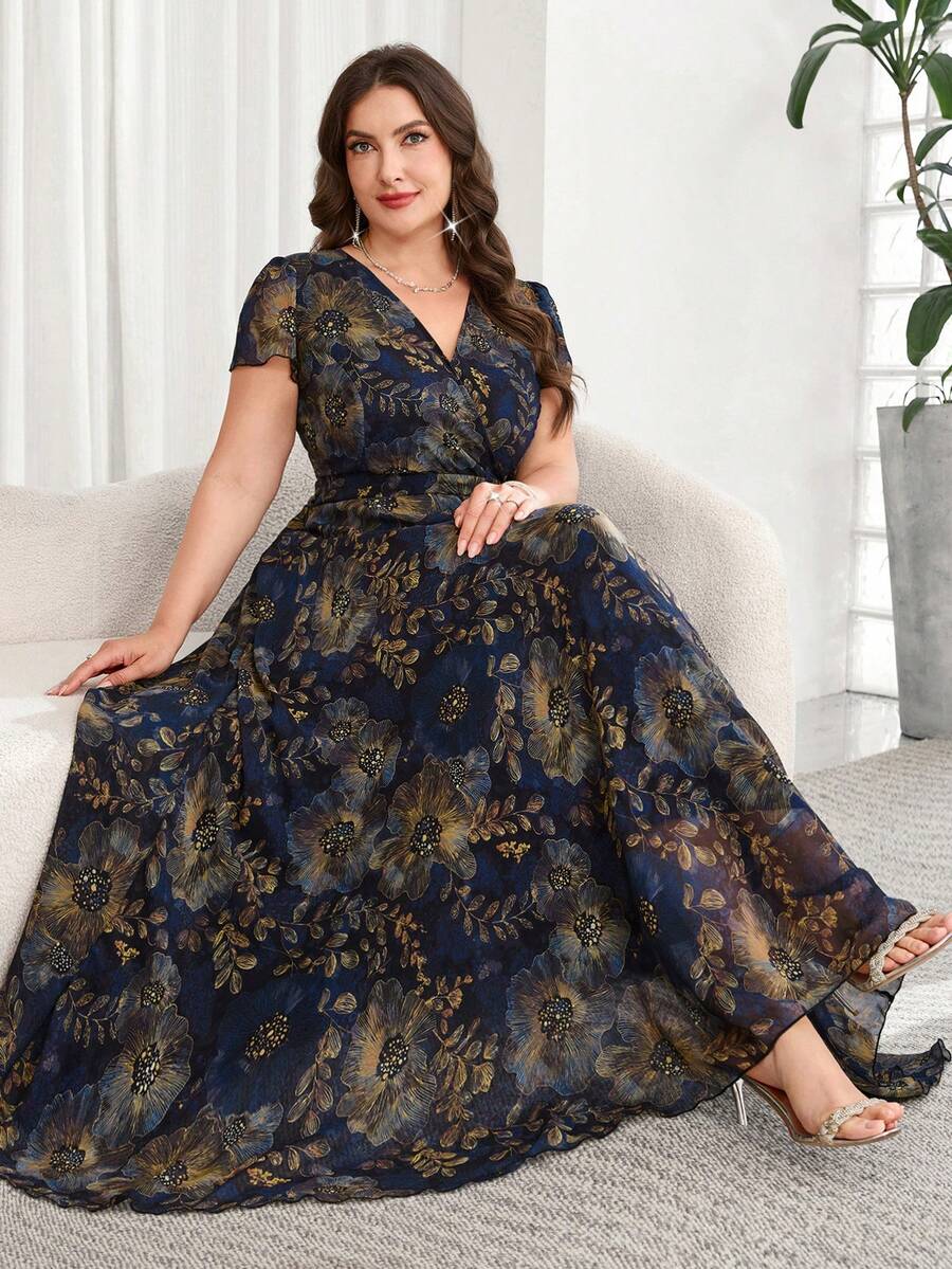 SHEIN Clasi Đầm hoa thanh lịch dành cho nữ cỡ lớn, đầm dự tiệc cưới mùa hè. - Nhiều màu - Xem 1