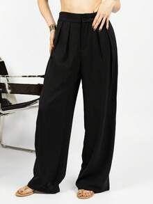 PRISCILA ESCOTO PRISCILA ESCOTO Summer High-Waisted Pants Multi-Piece Set, Wide Leg Pants High Waist Fold Pleated Wide Leg Pants, Pants, Loose Fit, Long Pants - Apricot - View 5