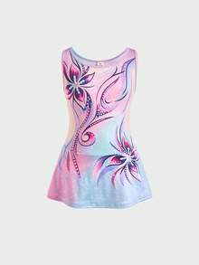 SHEIN 少女碎花圆领无袖夏季连衣裙运动装 - 紫色 - 查看 6