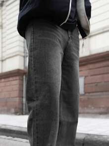 Artur Kramer Quần Jeans Nam Dáng Rộng Phong Cách Retro Tối Giản Bỏ Túi - Màu xám đen - Xem 4