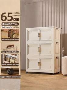 Foldable Multi-Tier Storage Box, Double Door Storage Cabinet For Clothes, Books, Snacks In Bedroom, Living Room, Cream Color - Multicolor - View 7