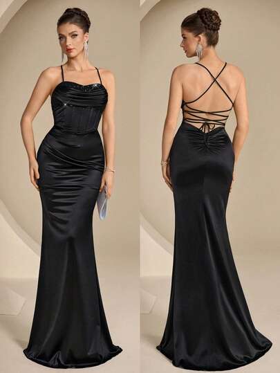 Coutiva Women's Sexy Off-Shoulder Criss-Cross Strap Mermaid Slit Dress, Suitable For Wedding Guests, Semi-Formal Occasions, Cocktail Parties, Graduation Ceremonies And Other Social Events Floral Lace Collar Flare Sleeve Elegant High-End Evening Gown, Luxury Elegant Party Dress Solid Color Square Neck Sleeveless High-End Evening Dress, Elegant And Luxurious Formal Gown Black Bodycon Dress Women's Slim Dress Sexy Curve Dress Black Dress For Women Shapewear Dress Long Black Elegant Dress Black Satin Dress Black Formal Evening Gown Black Dinner Dress Sexy Elegant Dress Black Backless Dress Satin Dress Elegant Graduation Ceremony, School Opening, Music Festival, Birthday Party, Wedding, Afternoon Tea Gathering, Ball Ceremony Dress Wedding Vacation Party Holiday Dresses