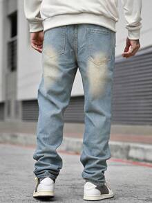 Devon Thys Quần jeans nam dáng suông màu xanh bạc hà, thích hợp mặc ngoài trời, mùa Thu/Đông. - Rửa trung bình - Xem 2