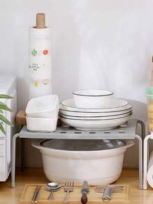 1 buah Rak Sepatu Berlapis, Dapat Dilepas, dan Elastis, Warna Solid, Rak Penyimpanan Plastik Hemat Ruang untuk Dapur, Ruang Tamu, Kamar Tidur - Grey - View 2