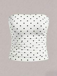Elenzga Atasan Tube Top Pas Badan Kasual Motif Polkadot untuk Wanita Ukuran Besar, Musim Panas - MultiWarna - View 3