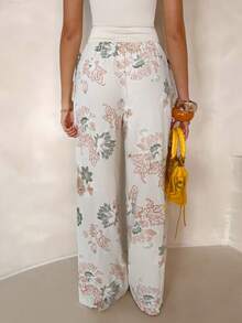 SHEIN Glamour Quần nữ cạp chun in hoa, kiểu dáng thường ngày đa năng. - trắng - Xem 4