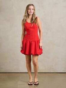 Rouah Vestido de verano de línea A con cuello de barco sin mangas, cintura baja y dobladillo abultado y pomposo para mujer. Apto para boda, recepción de boda, fiesta de boda y invitado de boda. - Rojo - Ver 6