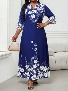 SHEIN Lady CURVE Đầm dự tiệc và du lịch in hoa dành cho nữ cỡ lớn - Nhiều màu - Xem 5