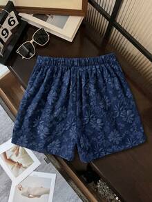 EMERY ROSE Quần short nữ họa tiết jacquard thanh lịch, thích hợp cho mùa hè. - Màu xanh hải quân - Xem 2