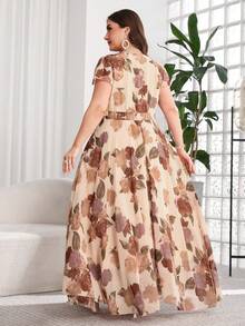 Reflora 大码女士优雅印花连衣裙，夏季婚礼礼服 - 彩色 - 查看 2
