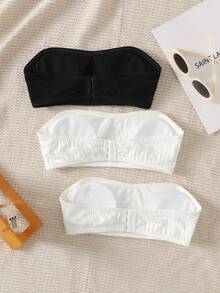 SHEIN Tween女孩簡約舒適親膚內墊抹胸內衣3件組 2黑1白 買1送2兒童款 - 黑與白 - 查看 2