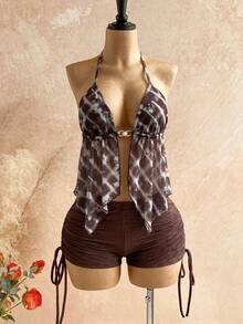 Soleia Áo hai dây gợi cảm cổ yếm hở lưng nhuộm màu tie-dye dành cho nữ - Nhiều màu - Xem 4