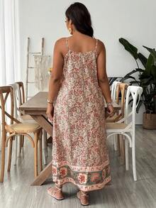 SHEIN VCAY Plus Size Women Allover Print Casual Party Slip Dress - Multicolor - View 2