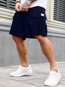 Manfinity Homme Men's Plus Size Loose Casual Cargo Shorts, Holiday - Navy Blue - View 1
