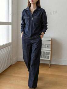 Dazy-Less Women's Casual Top And Jeans Set Business Casual Woman - Blue - View 4