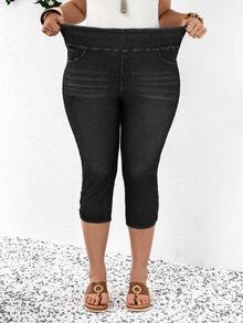EMERY ROSE EMERY ROSE Plus Size Women Elastic Waist Casual Skinny 3/4 Length Jeans - Black - View 8