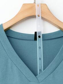 SHEIN LUNE Áo mùa hè cỡ lớn màu xanh lá cây dành cho nữ, cổ chữ V, có túi, chất liệu cotton. - Màu xanh lam - Xem 4