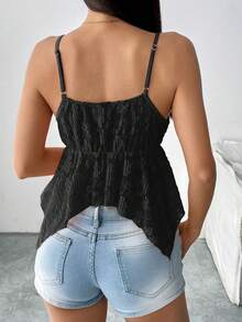 SHEIN Unity Kamisol Renda Hitam dengan Hem Asimetris untuk Liburan Musim Panas yang Seksi - Hitam - View 2