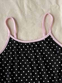 SHEIN 少女休闲日常舒适波点撞色上衣和短裤套装 - 彩色 - 查看 5