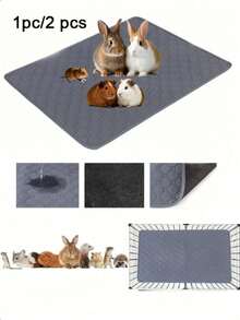 2Pcs Washable Non-Slip Absorbent Quick-Dry Reusable Pee Pad For Hamster & Rabbit – Small Pet Urine Mat Bedding, All-Season - Grey - View 2