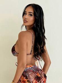 Swim SXY 3 pezzi Set da bagno con top a canotta con stampa floreale e animale, slip con lacci ai lati e gonna a volant in rete - Multicolore - Visualizzare 4