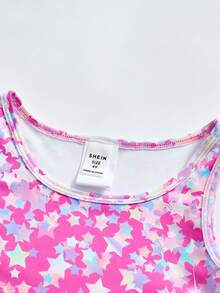 SHEIN 少女夏季星形印花圆领无袖连体裤 - 粉色 - 查看 10
