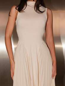 Bris Aura Women Elegant Pleated Tight-Fitting A-Line Dress,Summer Dresses For Women,Tea Party Dress - Apricot - View 4