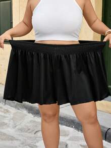 SHEIN CURVE+ Quần short nữ cỡ lớn, màu trơn, dáng rộng, thích hợp mặc mùa hè, năng động. - màu đen - Xem 4
