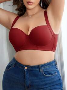 DesireSculpt 1pc Plus Size Comfortable Seamless Smooth Supportive Underwire Bra - Burgundy - View 7