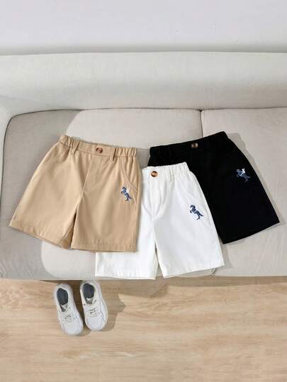 3pcs Young Boys Casual Stylish Colorblock Embroidered Suit Shorts Set, Suitable For Daily, School, Dining, Party