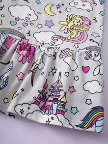 My Little Pony X SHEIN Young Girl Cartoon Print Round Neck Casual Vacation Dress - Grey - View 6