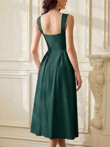 Vestido elegante vintage para mujer con bolsillos, vestido de té casual amarillo para fiestas, festivales y vacaciones, vestido blanco de verano para mujer, vestido de fiesta con c - Verde Oscuro - Ver 7