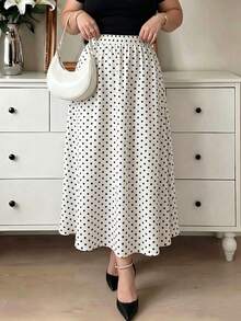 Modelyn Elegant Casual Printed Drawstring Waist Loose A-Line Plus Size Women Polka Dot Skirt, Spring/Summer - Multicolor - View 1