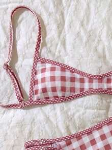 Swim Mod Plaid Sweetheart Neck Bikini, High Waist Bottom 2 Pieces Swimwear - Multicolor - View 5
