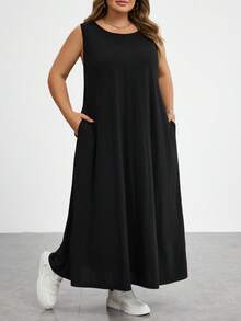 SHEIN CURVE+ 大码女式夏季连衣裙、女式夏季连衣裙、女式度假连衣裙、女式夏季连衣裙、毕业礼服、商务休闲女式连衣裙、女式办公连衣裙、毕业礼服、新款时尚休闲通勤装、条纹无袖带口袋连衣裙、长款连衣裙、A字连衣裙、黑白条纹连衣裙、休闲连衣裙/2026/新年 - 黑色 - 查看 6