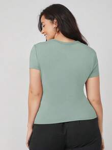 SHEIN BASICS 大码女式纯色圆领短袖休闲百搭T恤 - 薄荷綠 - 查看 3