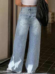 DAZY Quần jeans nữ cạp thấp, ống thẳng, có túi - Rửa nhẹ - Xem 1