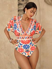 Swim Chiccia Áo tắm liền thân lưới thoáng khí họa tiết Boho Nam Mỹ dành cho nữ, có khả năng kiểm soát vùng bụng. - Nhiều màu - Xem 1